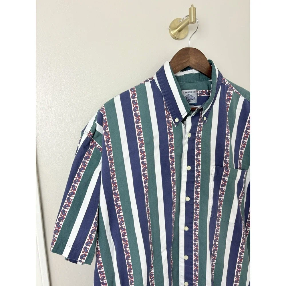 Vintage 90s Vertical Striped Button Down Shirt S/S Coastal Skater TSITP‎ Mens XL - Picture 4 of 8